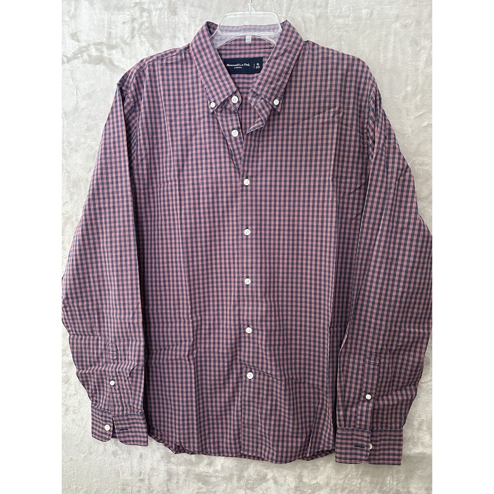 Abercrombie & Fitch Button Down Shirt Men XL Red Plaid Long Sleeve Casual